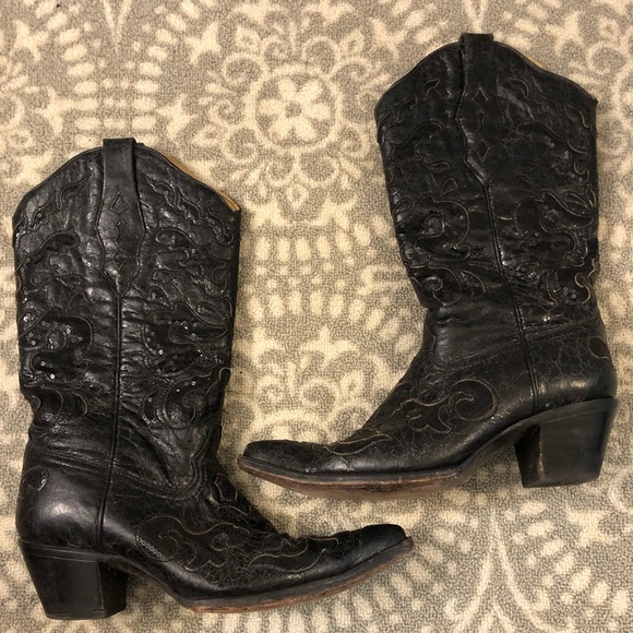 black sequin corral boots